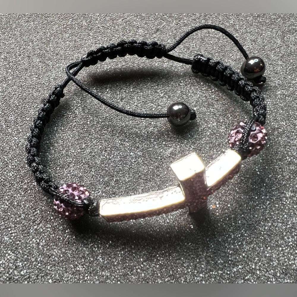 Purple cross slide bracelet. Unisex.